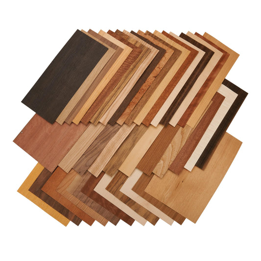 Domestic and Exotic Wood Veneer Pack - 5-1/2 to 7-1/2 Width - Mixed Variety - 20 Square Feet