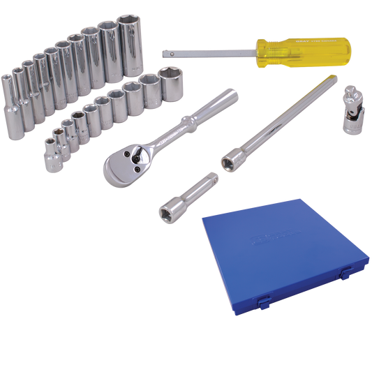 1/4 Dr. 25 Piece 6 Point Standard & Deep SAE Socket Set