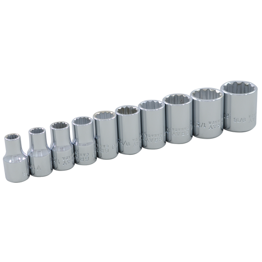 1/4 Dr. 10 Piece 12 Point Standard SAE Socket Set