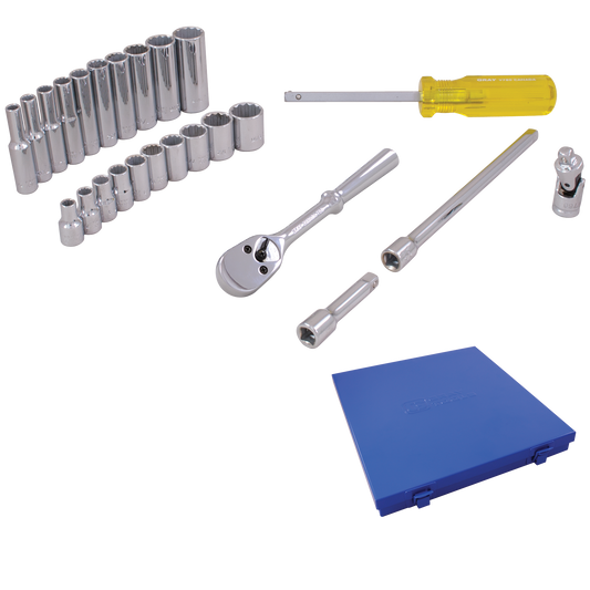 1/4 Dr. 25 Piece 12 Point Standard & Deep SAE Socket Set