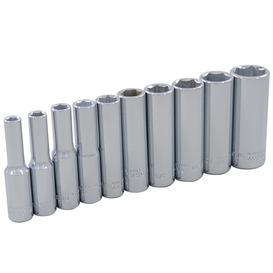 1/4 Dr. 10 Piece 6 Point Deep SAE Socket Set