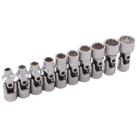 1/4 Dr. 10 Piece 12 Point Standard SAE Universal Joint Socket Set